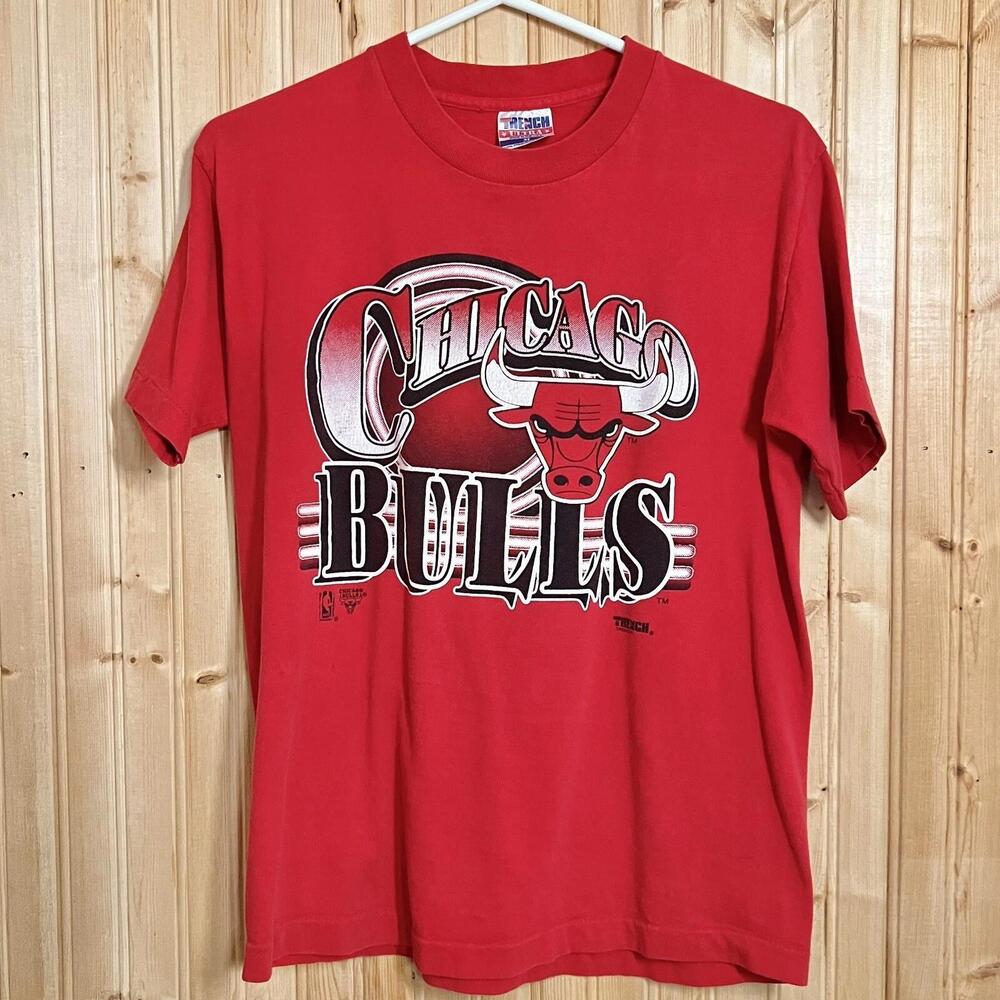 Vtg Chicago Bulls T Shirt Single Stitch Trench Usa Red Distressed  M Slim